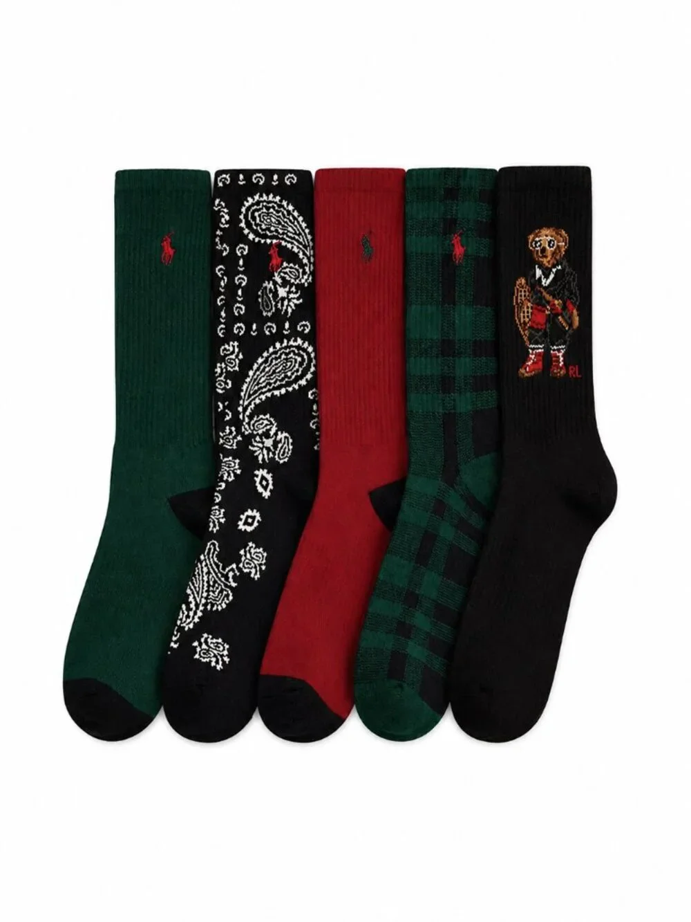 Polo Ralph Lauren Men's Holiday Passage Bear Crew Socks 5 Pair Set Crew NEW